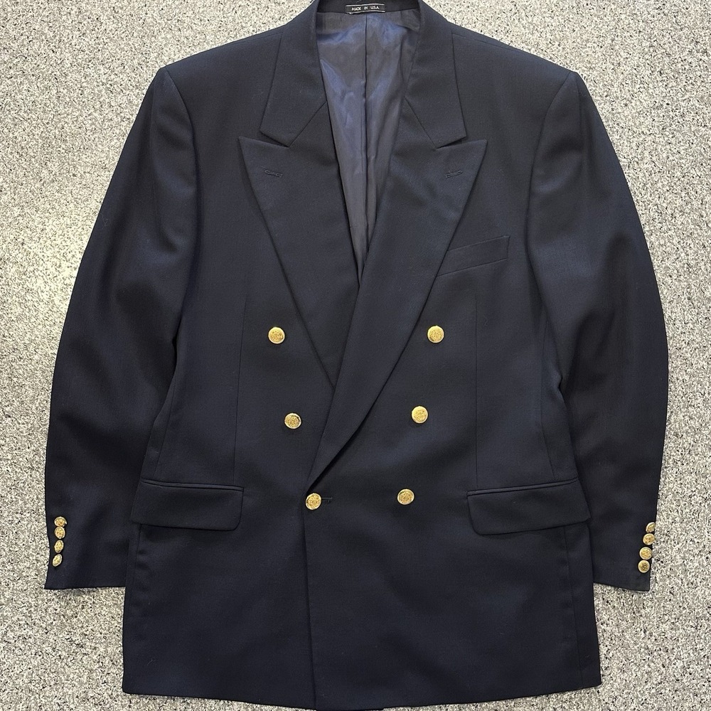 Vintage Joseph Abboud Wool Blazer Mens 42L Double Breasted Jacket Union USA